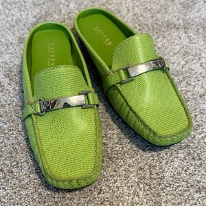 NEW-Lauren Ralph Lauren R.L.L. Green Carriel Leather Alligator Loafer Mules